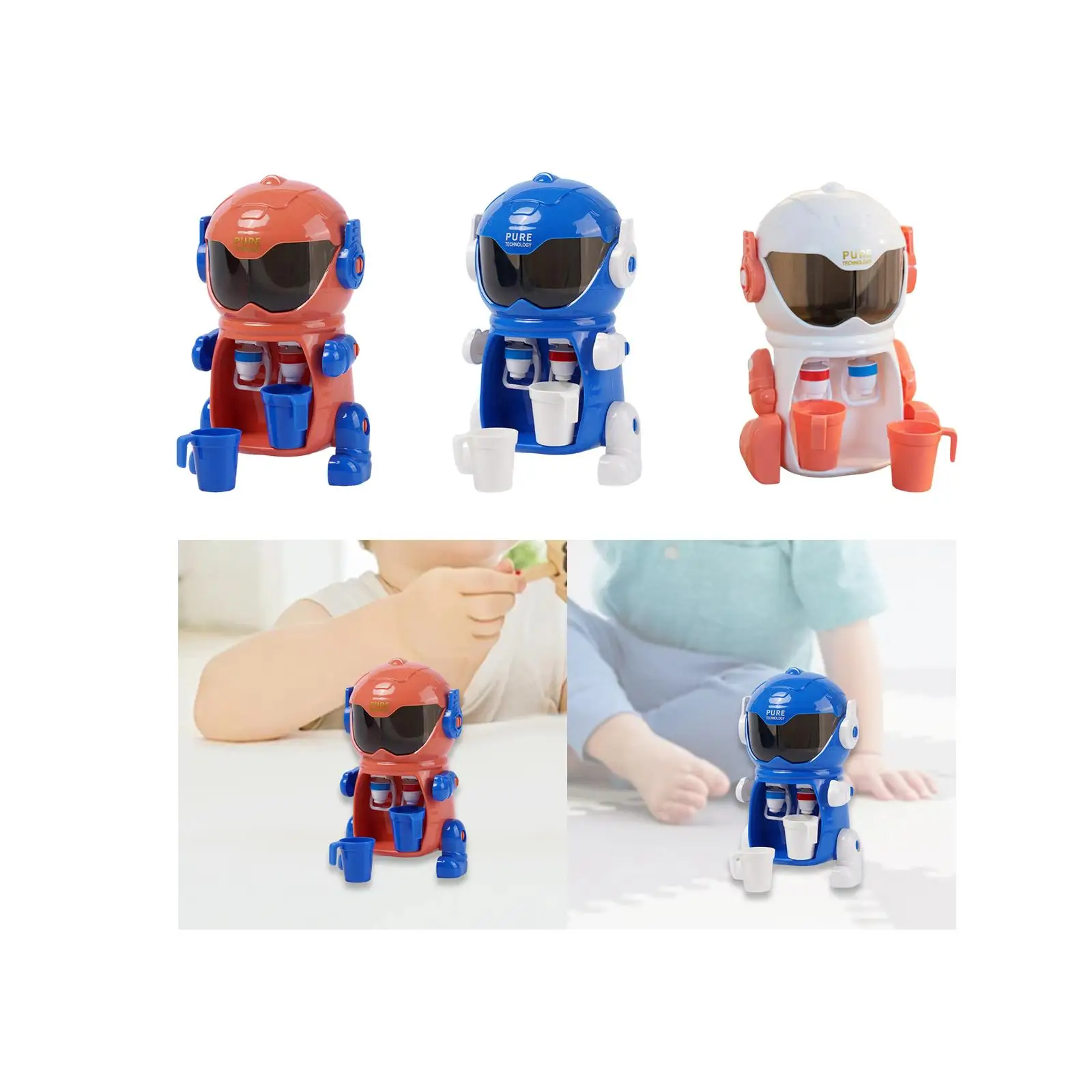 Mini Water Dispenser with Small Cup Desktop Decor Pretend Play Robot Shaped for Game Play Kitchen Gift Outdoor Birthday Gifts