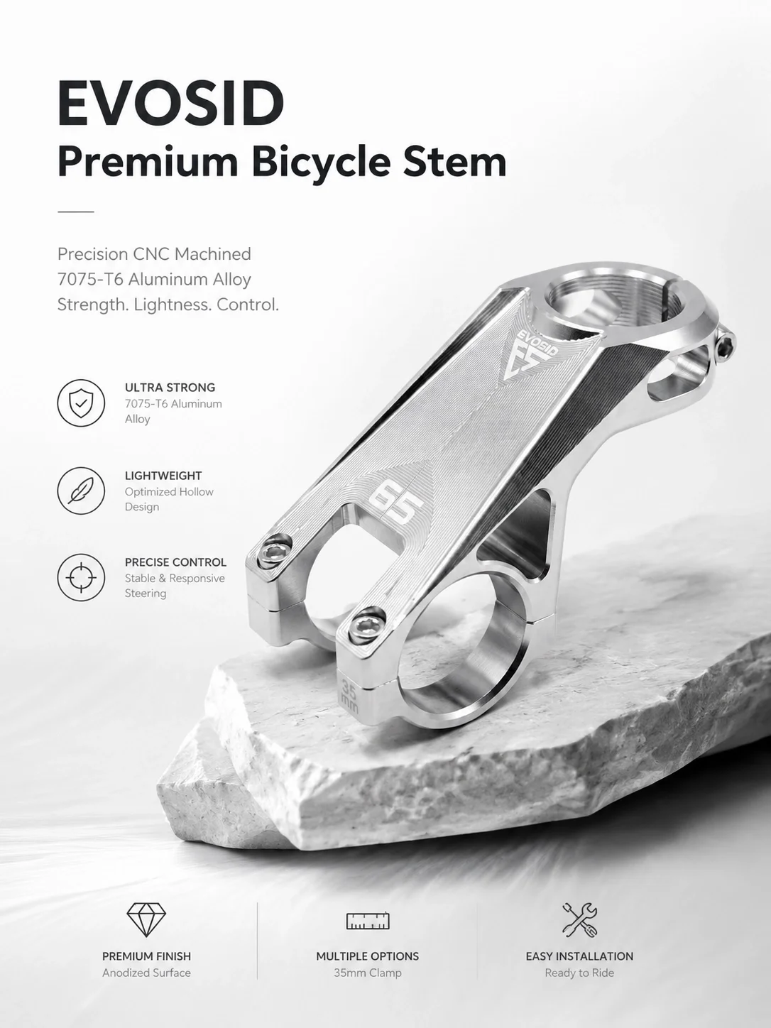 EVOSID Mountainbike-Vorbau 35MM Hochfester MTB-Fahrradvorbau -65 ° Degree MTB Bike Handlebar Riser Table 31,8 mm für XC/DH/AM/FR – Detail 1
