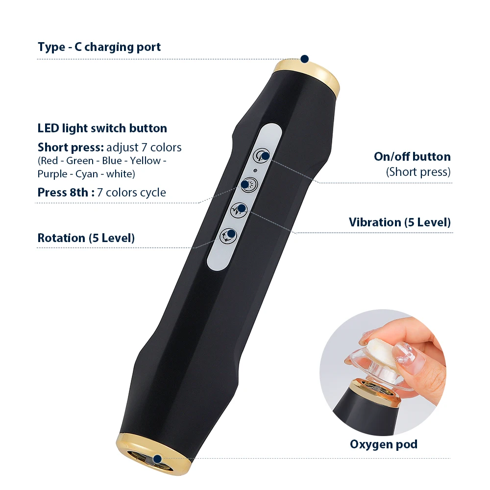 جهاز فقاعات الأكسجين CO2 للوجه، جهاز تقشير قابل لإعادة الشحن، جهاز تنظيف الوجه المحمول، جهاز تجميل لإزالة التجاعيد