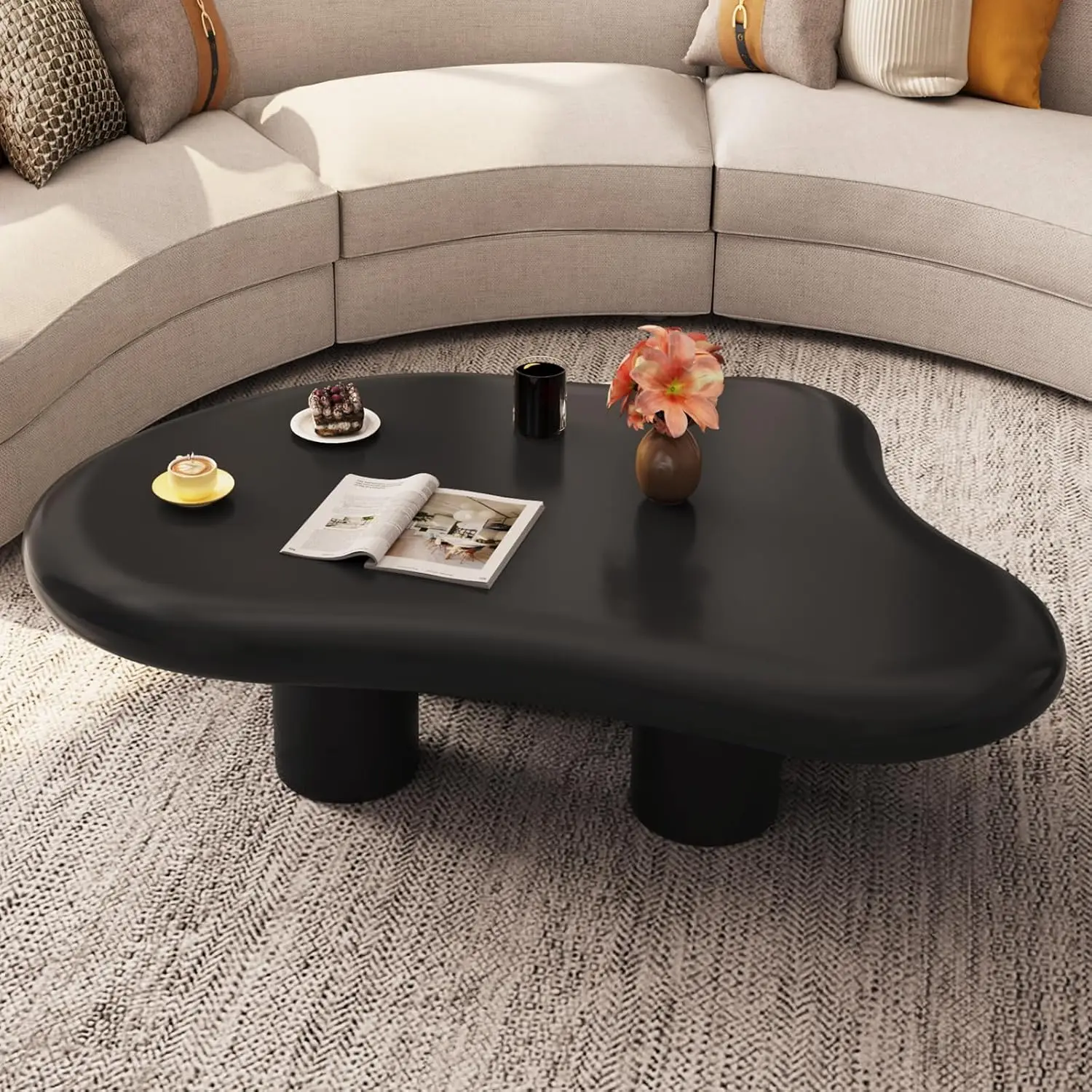 Modern Cartoon End Table, Black Accent Side Table, 35.43