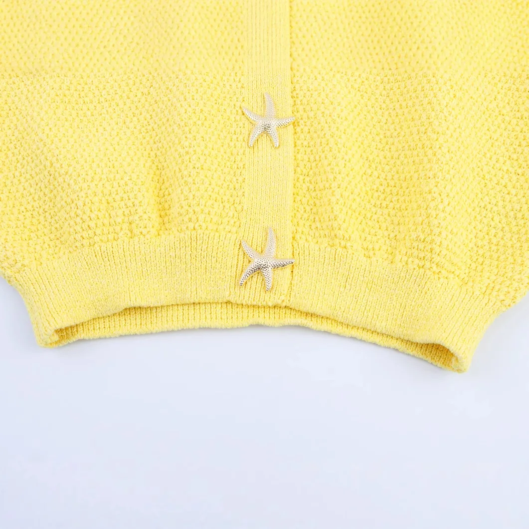 سترة صيفية محبوكة على شكل نجمة مزينة بأزرار على الطراز الأوروبي والأمريكي سترة نسائية مفتوحة ملابس خارجية عصرية