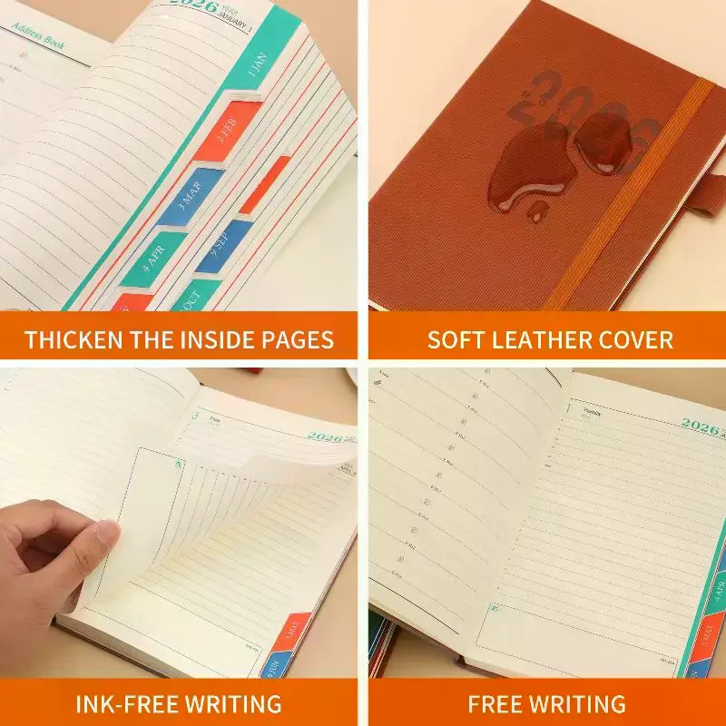 400 Pages 2026 Daily Monthly Planner With Colorful Monthly Mark Hardcover Leather Day Planner Dated