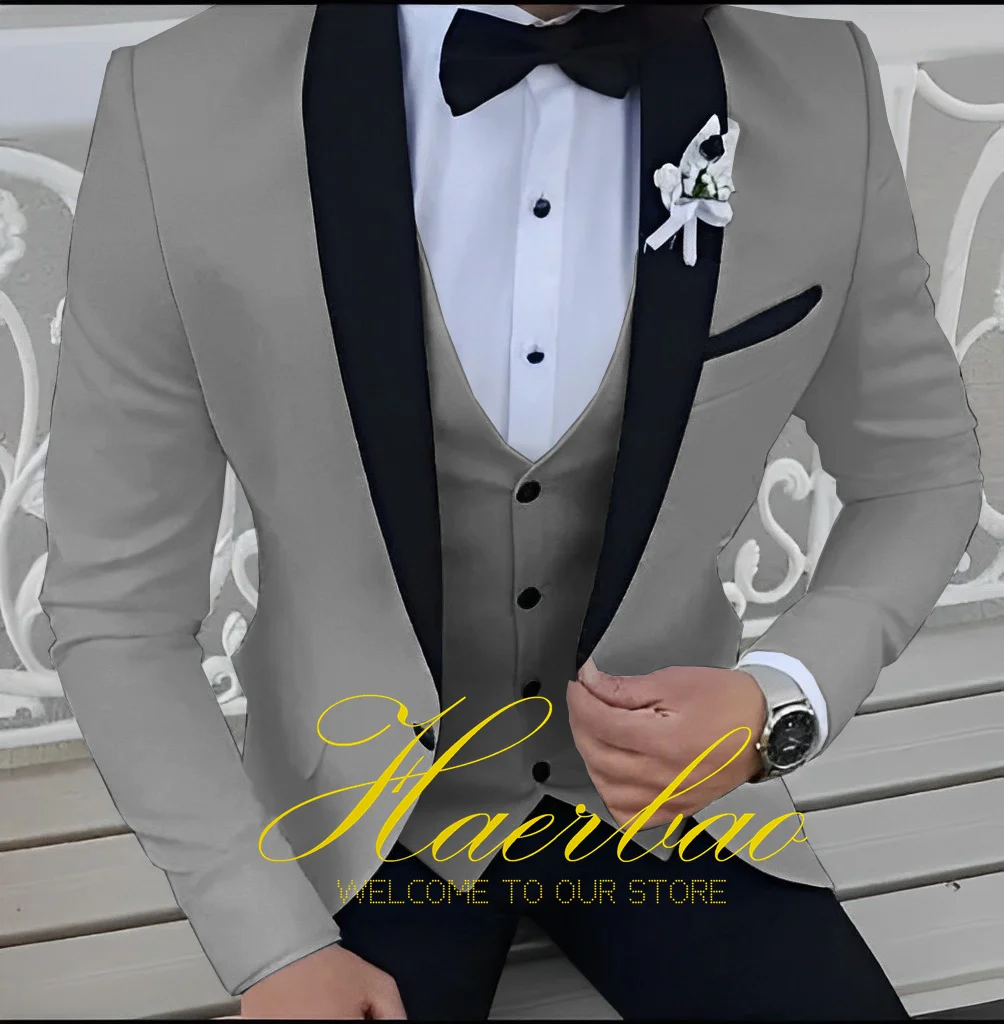 Pink Men Suit Black Shawl Lapel Formal Tuxedos Wedding Suit For Men Prom Party Dress With Pants 2 piece set