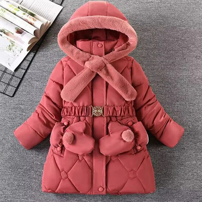 6 7 8 9 10 11 12 Years Winter Girls Jacket Fur Collar Keep Warm Fashion Princess Coat Hooded Zipper Girls Outerwear Kids Clothes