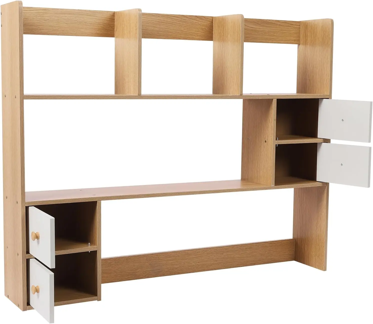 منظم قفص مكتب خشبي، حامل سطح المكتب مع 8 أرفف و4 أدراج، مكتب زينة مع قفص علوي فقط، رف مكتب صغير قابل للتمديد #4