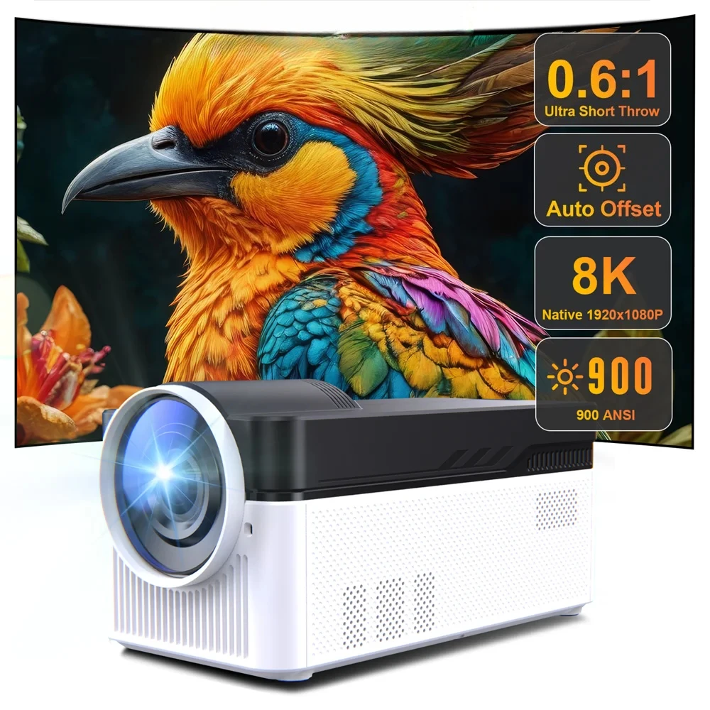

Ultra Short Throw Projector 8K 4K 1080P 900ANSI BT5.4 WiFi6 Allwinner H716 Electronic Focus Android 11 Projector HY450