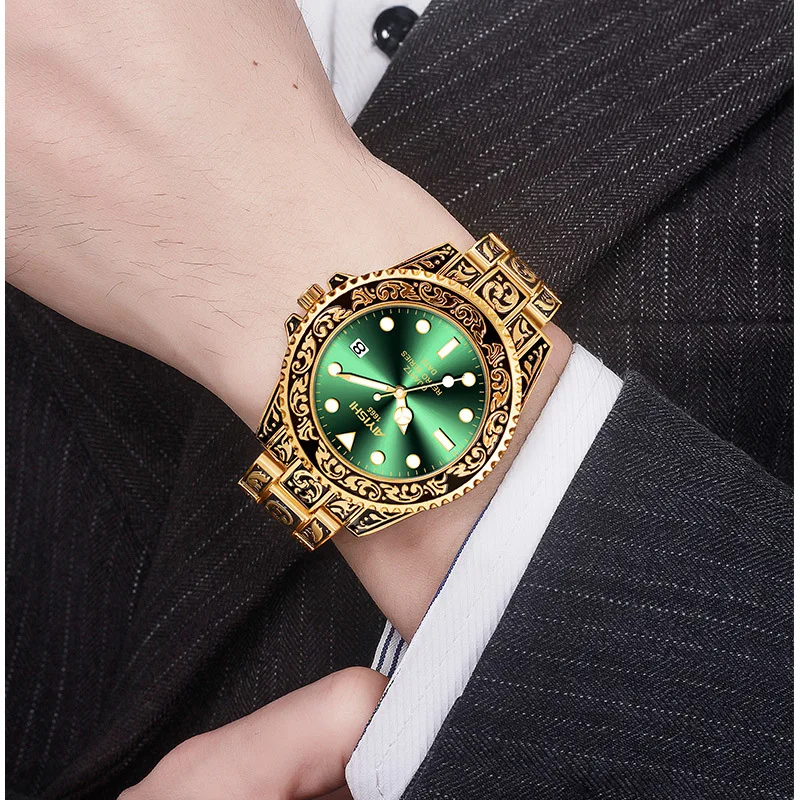 2022 Luxury Retro Golden Men Watch Stainless Steel Quartz Watches Man Clock Gold Mens Watch Male Reloj Hombre Relogio Masculino