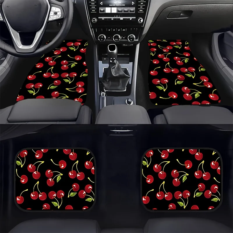 4pcs Car Floor Mats With Lychee Pattern Design, Suitable For All Vehicle Models, Polyester Material, Stylish & Durable, Easy To