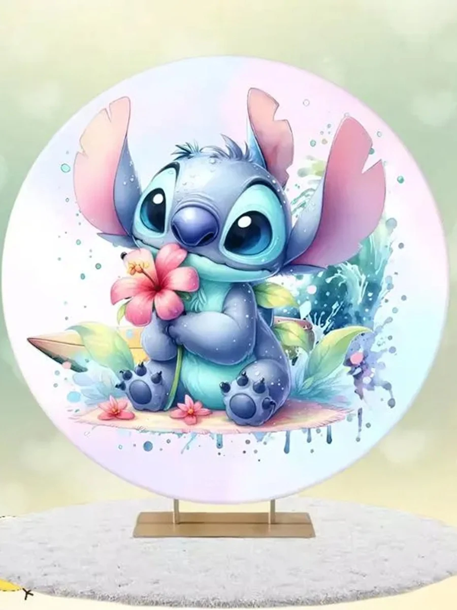 Sfondo rotondo Lilo e Stitch Copertura per botte di cartone animato a tema Disney Decorazione personalizzata per feste di compleanno per baby shower