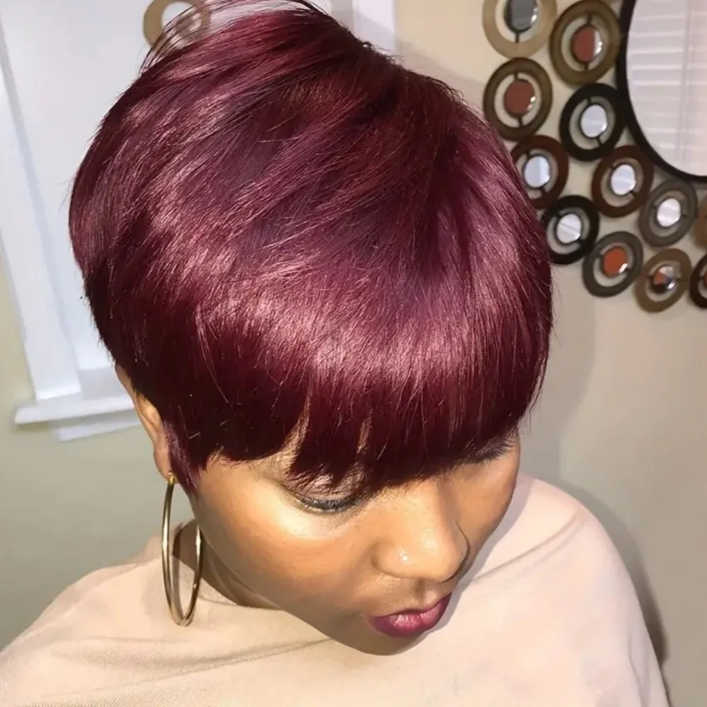 99j 픽시컷 스트레이트 가발 여성용 100% 인모