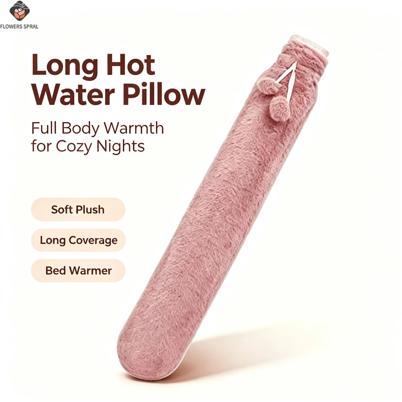 Extra Long Hot Water Bag - Leak Proof Water Injection, Large Capacity Winter Bed Heating Device, With Plush Cloth Cover