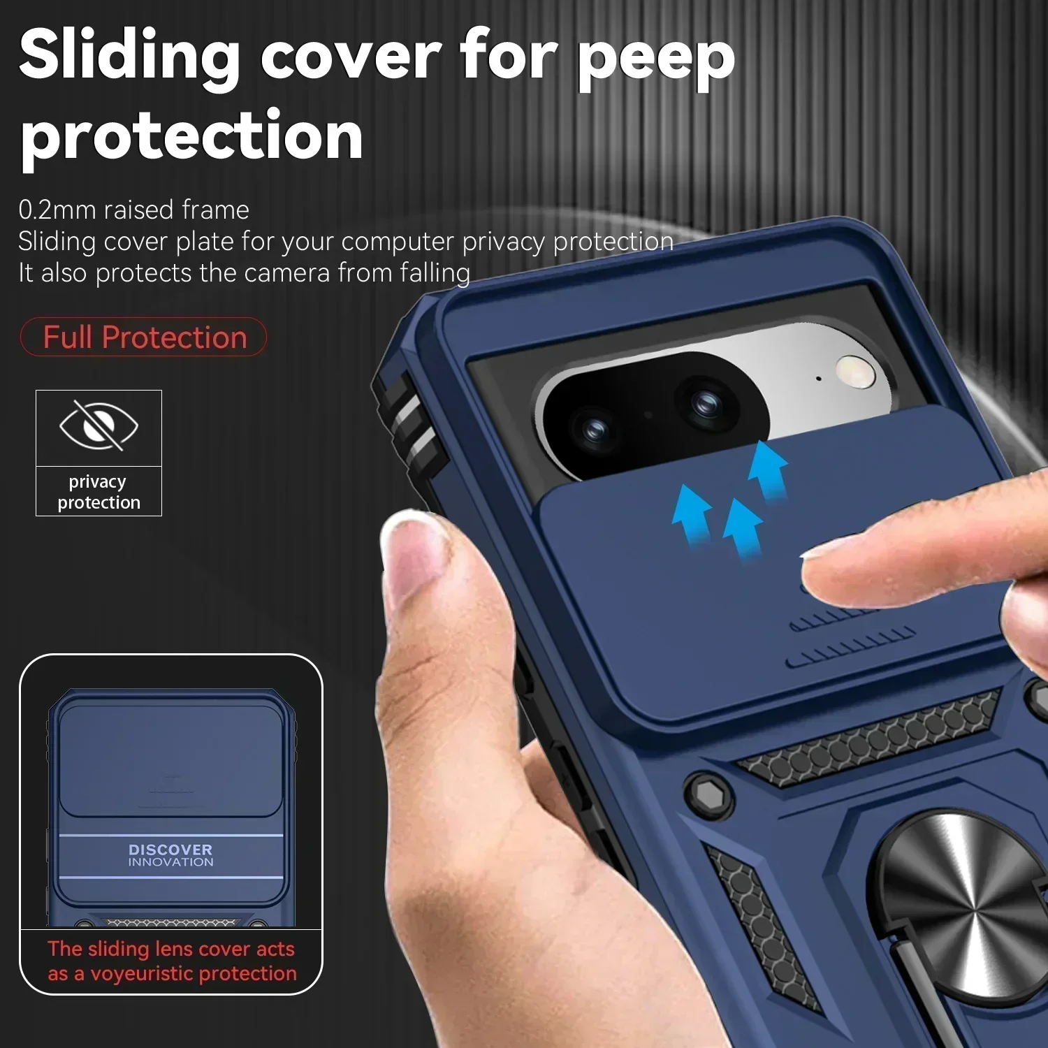 Tampa traseira para google pixel 8, caso com slide push, suporte do ímã das janelas, para 8 7a 7 pro 6a