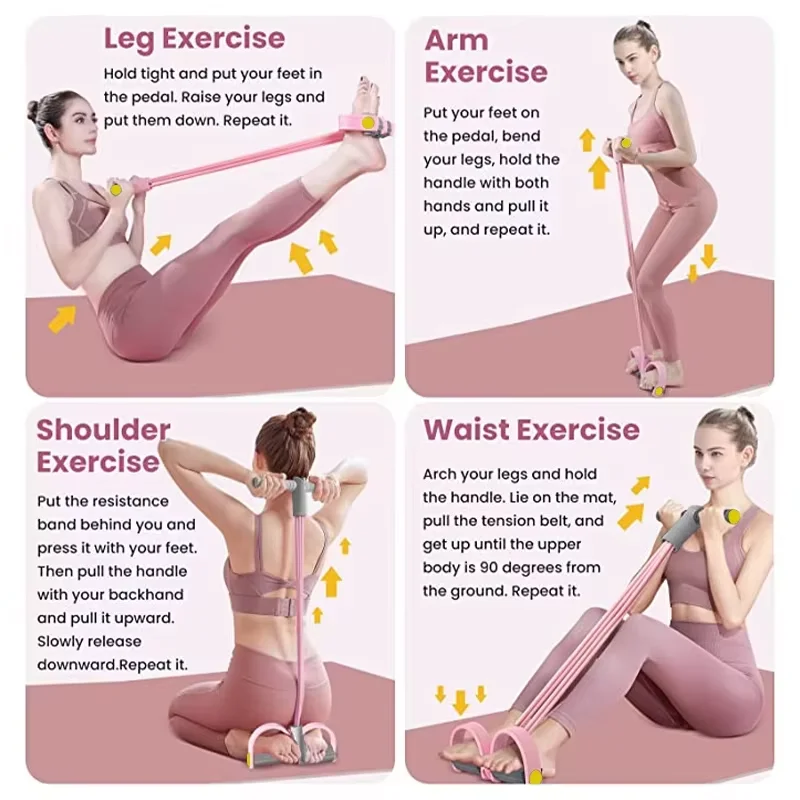 4-Tube Resistance Bands Yoga Pedal Puller Elastic Pull Rope Fitness Equipment for Abdomen Waist Arm Training view 6