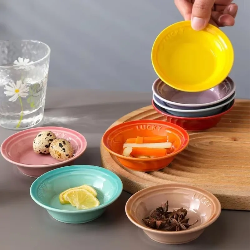 Ceramic Mini Round Dishes Household Appetizer Plates for Snacks & Dipping Sushi Soy Sauce Vinegar Saucer Kitchen Tableware
