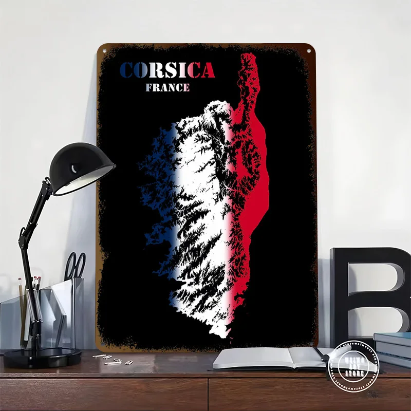 Corsica France Topographic Contour Relief Map Metal Poster Perfect Gift for Fans Lovers Customized Wall Art Metal Sign for House