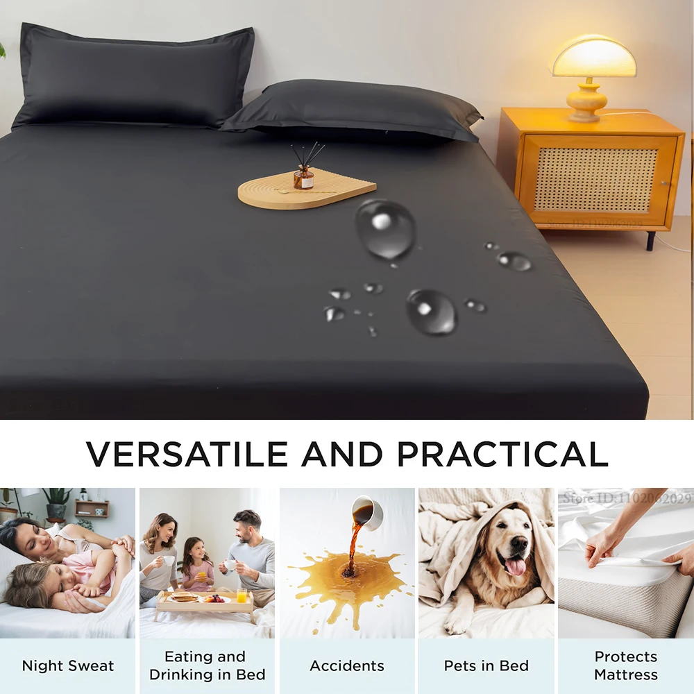 Waterproof Covers Bed Fitted Sheet Mattress Bedspreads Protector Pads Single/Double/King/Queen Full Size Coverlets Gray/White