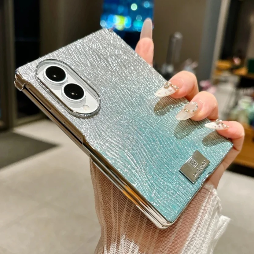 Luxury Glitter Wave Pattern Gradient Case for Samsung Galaxy Z Fold 8 Wide Glossy Electroplating Water Ripple Shockproof Cover