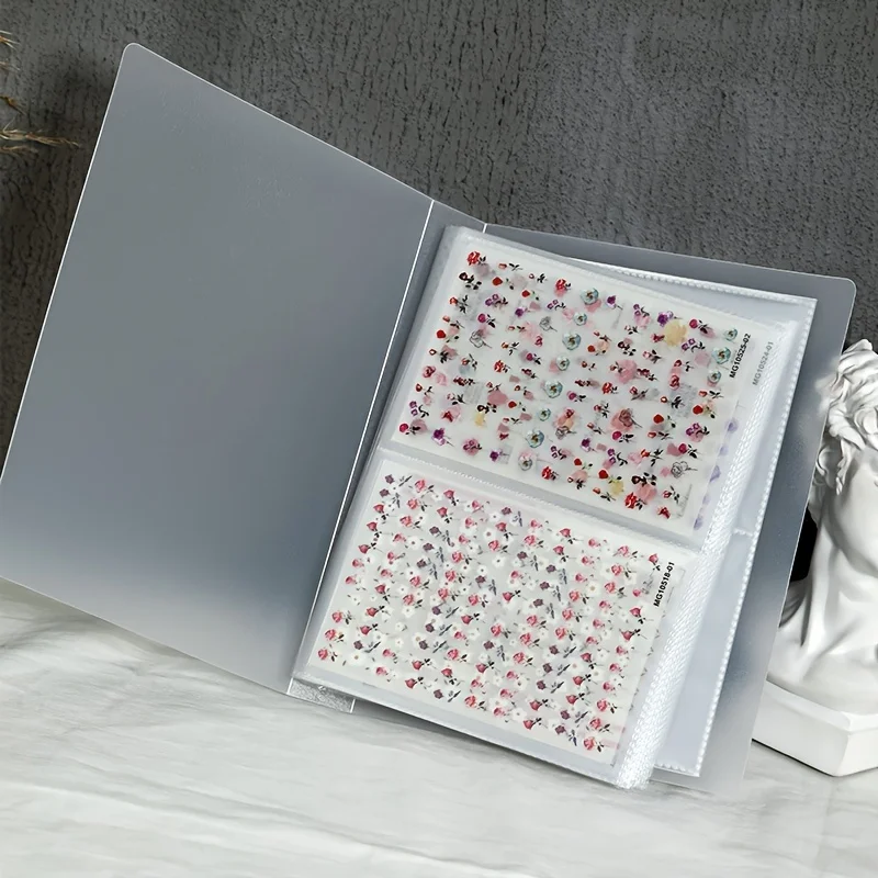 80-Pocket Nail Sticker Organizer Book - Transparent PVC Pages for Art Decal Display & Storage Portfolio
