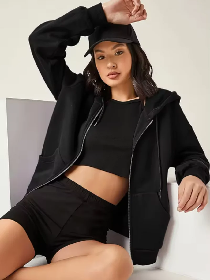 

2025 Brand New Women's Hoodies High Quality Pure Color Zip-up Hooded Sweatshirts Autumn Female Urban Casual Fashion Warm Jackets