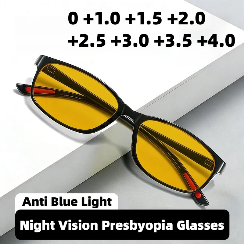 Neue Nachtsicht-Brille für Alterssichtigkeit, Unisex, modisch, ultraleicht, Anti-Blaulicht-Lesebrille, Dioptrien 0 bis +4,0