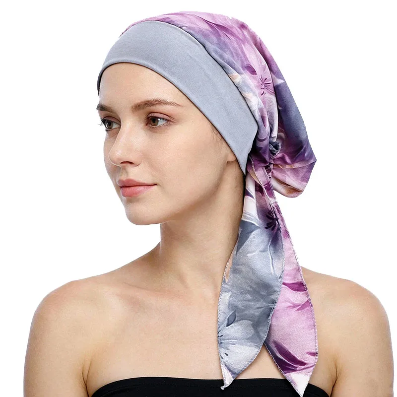 Neue Muslimische Vorgefertigte Blumenbedruckte Hijab-Turban-Mütze für Frauen, Innenmütze, Chemomütze, Haarverlust-Kopftuch – Detail 7