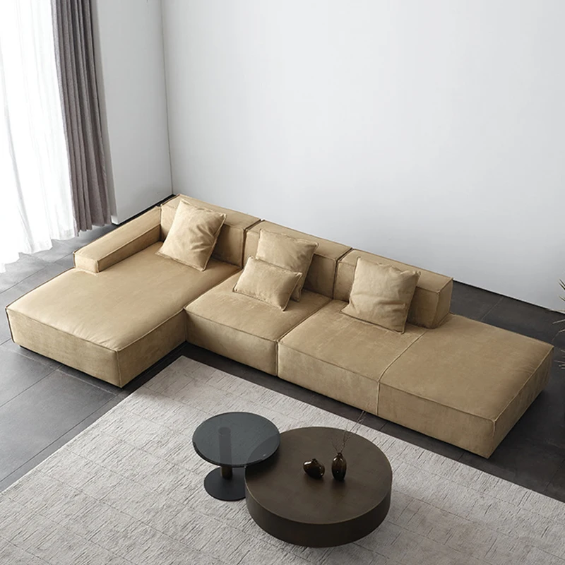 AIROW Retro Leather L-shaped Sofa, Living Room Modular Couch