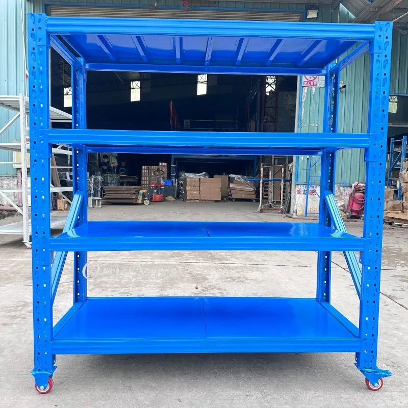 Mobile Racking with Wheels Light Medium Display Rack Warehouse Material Trolley Storage Shelf Wholesale