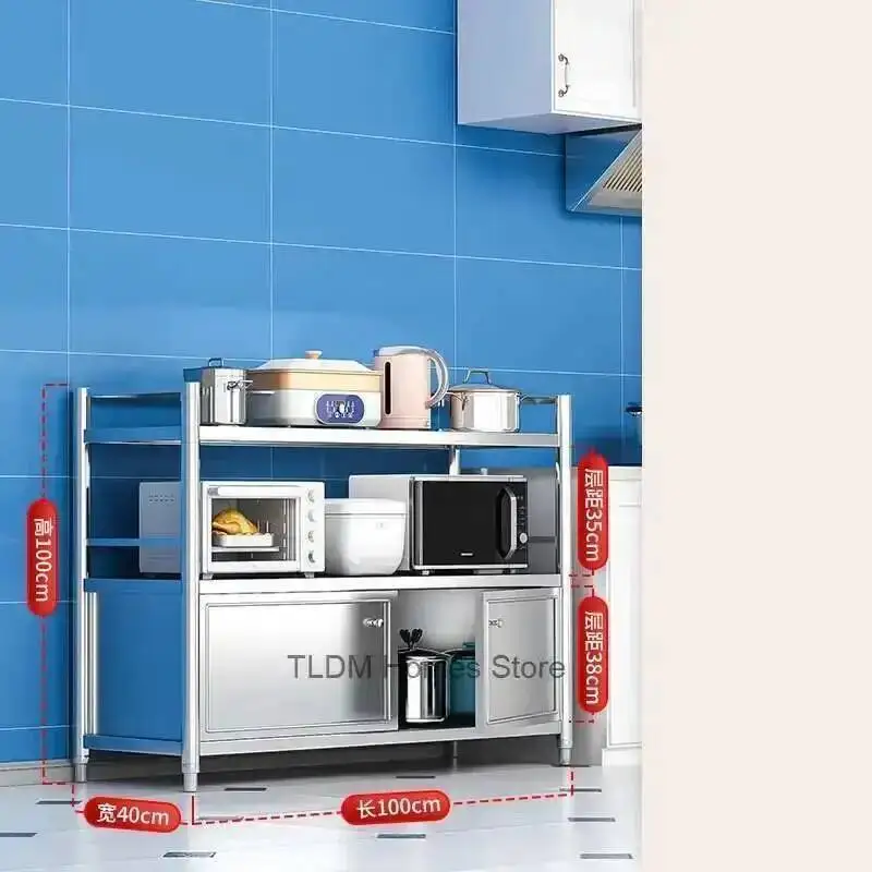أرفف أثاث، خزانة ميكروويف قائمة على الأرض، خزانة مطبخ منزلية من الفولاذ المقاوم للصدأ، خزائن مطبخ متعددة الطبقات
