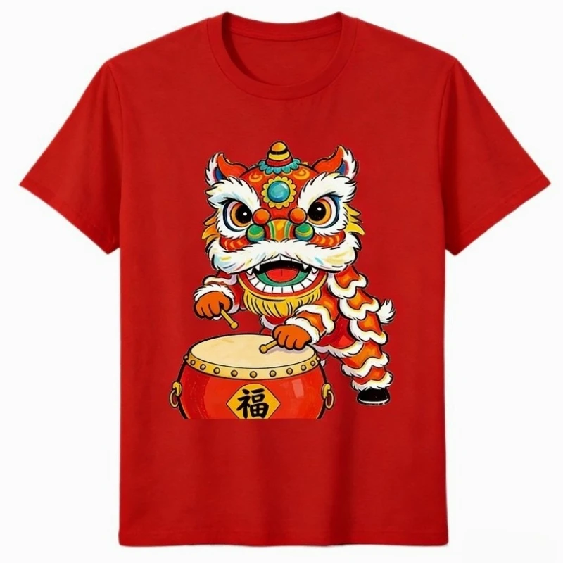 

Мужская футболка с изображением танца льва, женская футболка, мужская рубашка, красная футболка для праздничных мероприятий, футболка с принтом танца льва, футболка с графическим принтом