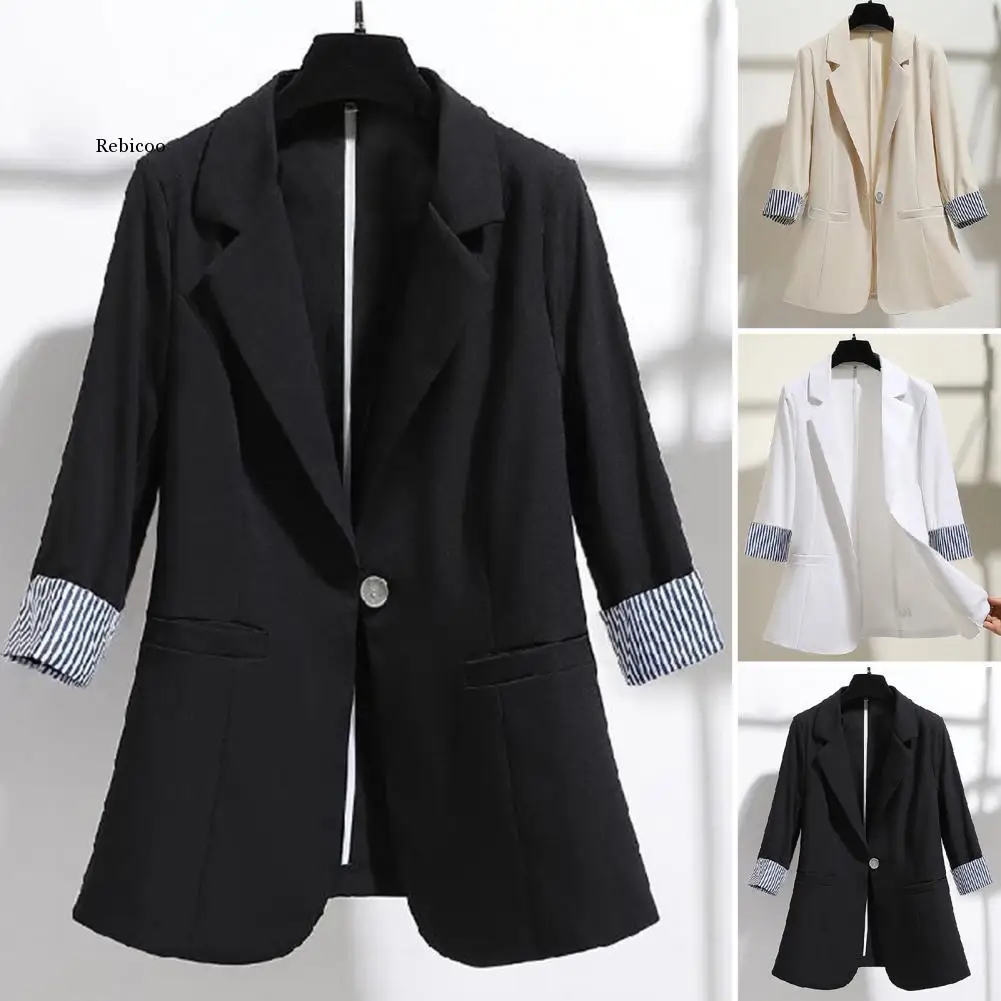 Blazer Coat Fashion Solid Color Lapel Women Blazer Pockets Suit Coat  Woman Buttons Closure Blazer Coat Outerwear