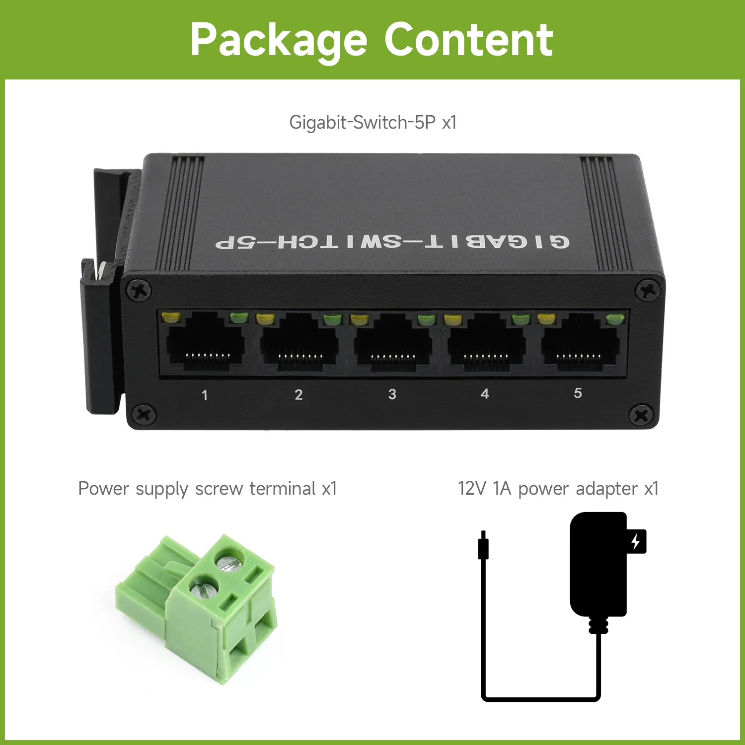 

Waveshare Industrial 5P Gigabit Ethernet Switch, Full-Duplex 10/100/1000M, DIN Rail Mount, DIN Rail Mount