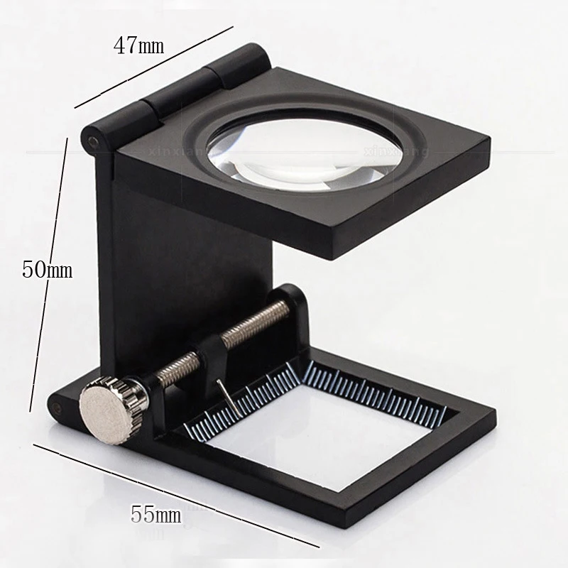 C 10 Times 28mm Lens Glass Foldable Metal Cloth Magnifier Loupe Stand Cloth Measurement Magnifying Glass with Reading Scale 1mm