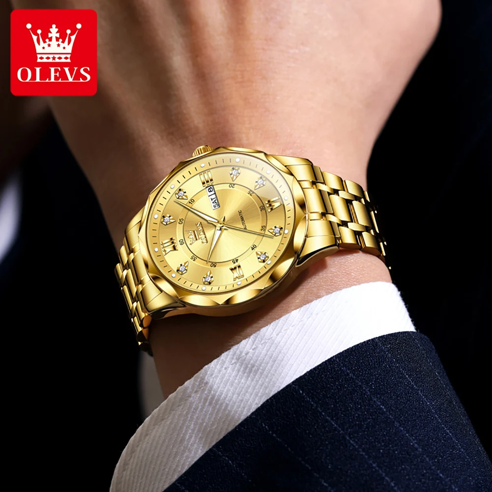 OLEVS 6727 Top Brand Mechanical Men's Watches 30M Waterproof Solid Gold Stainless steel Strap Luxury Wristwatch