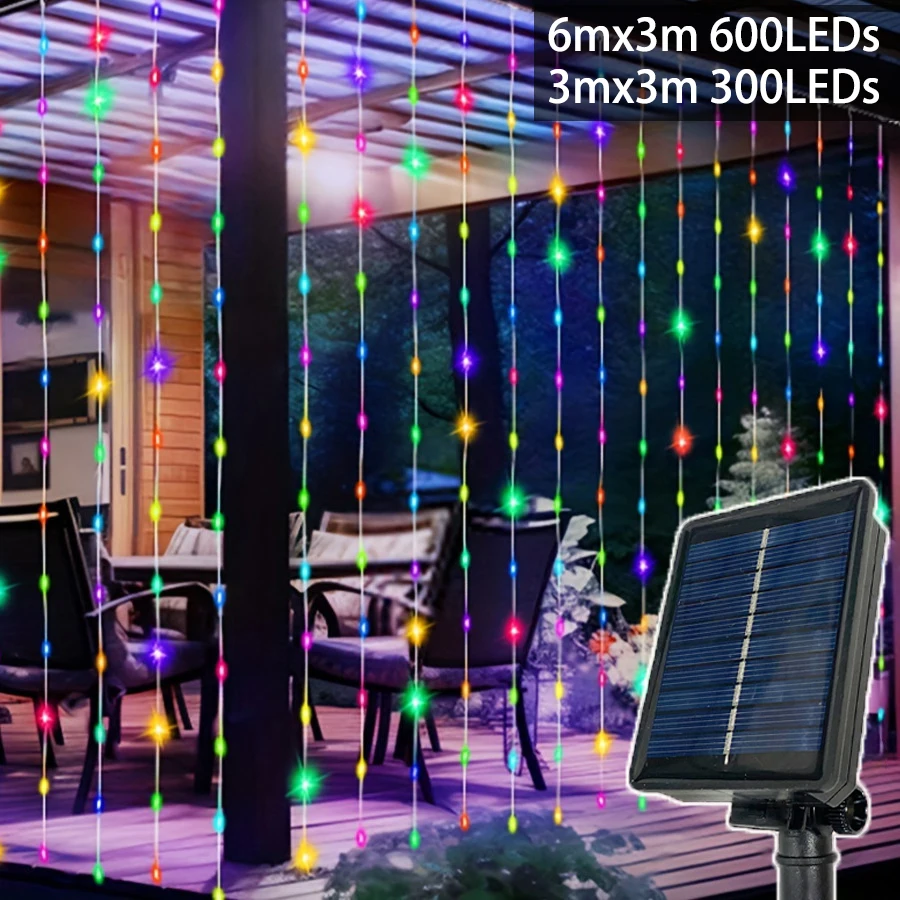 

6M 3M Outdoor Solar LED Curtain Light String Garden Yard Pavilion Christmas Fairy Garland Lamp Holiday Wedding Party Decoration