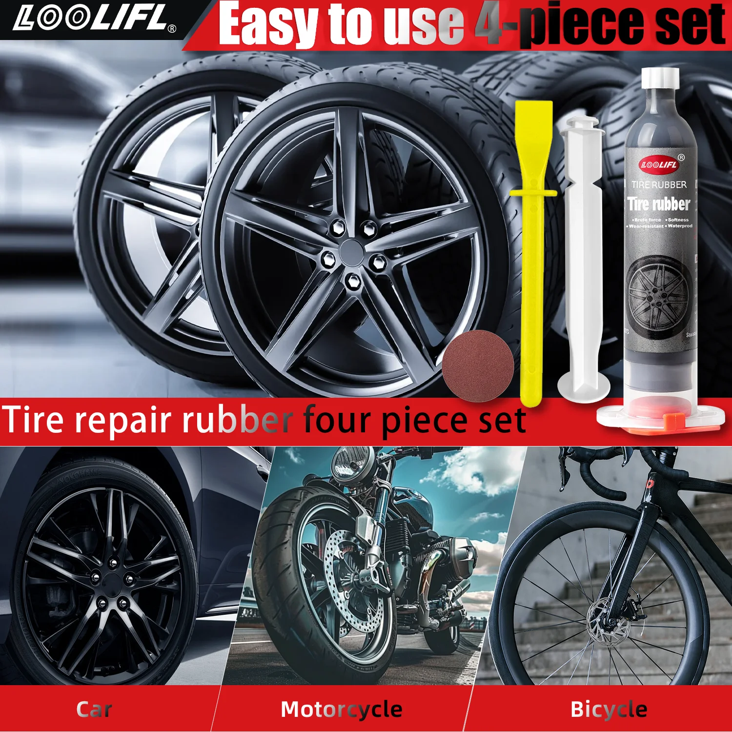 

LOOLIFL 30 г набор клеев для ремонта шин — сверхпрочный водонепроницаемый клей для автомобилей, мотоциклов, велосипедов, радиоуправляемых игрушек и многого другого