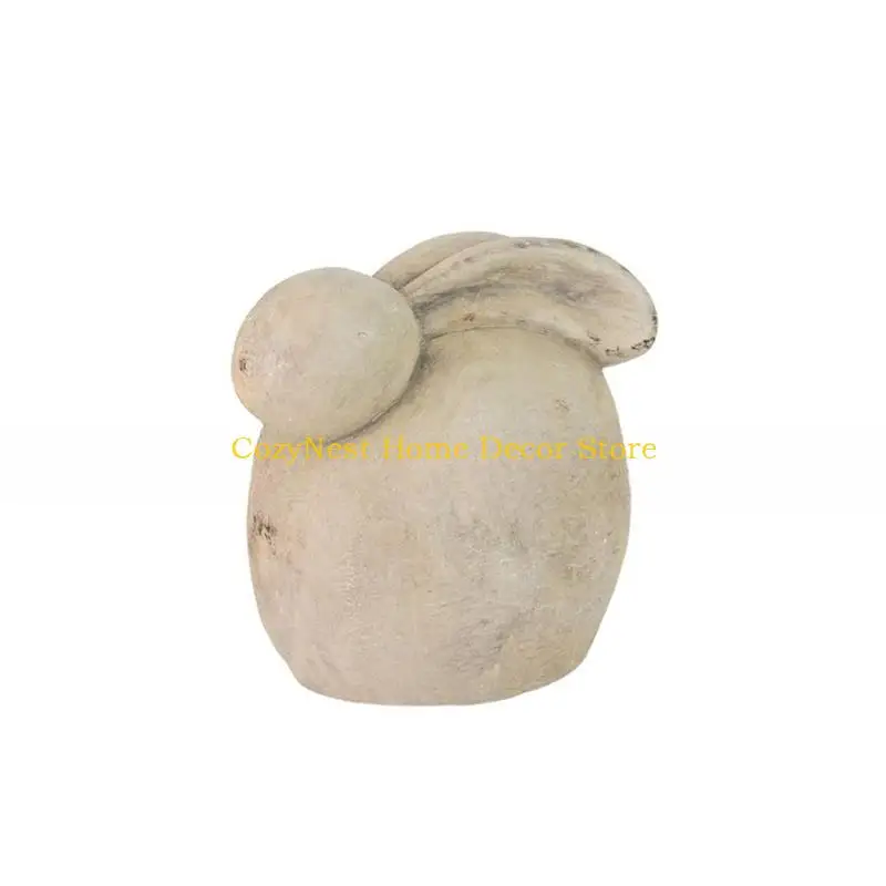 92MF Easter Table Decors Resin Bunnies Figurine Set of 2 Distressed Ornaments For Spring Home Decoration And Holiday Gift