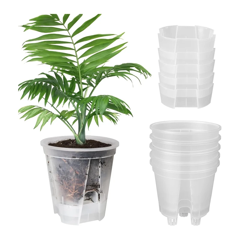 6 Inch Transparent Plastic Nursery Plant Pots Plastic Garden Pots Self Watering Planters 5 Pack With Deep Reservior