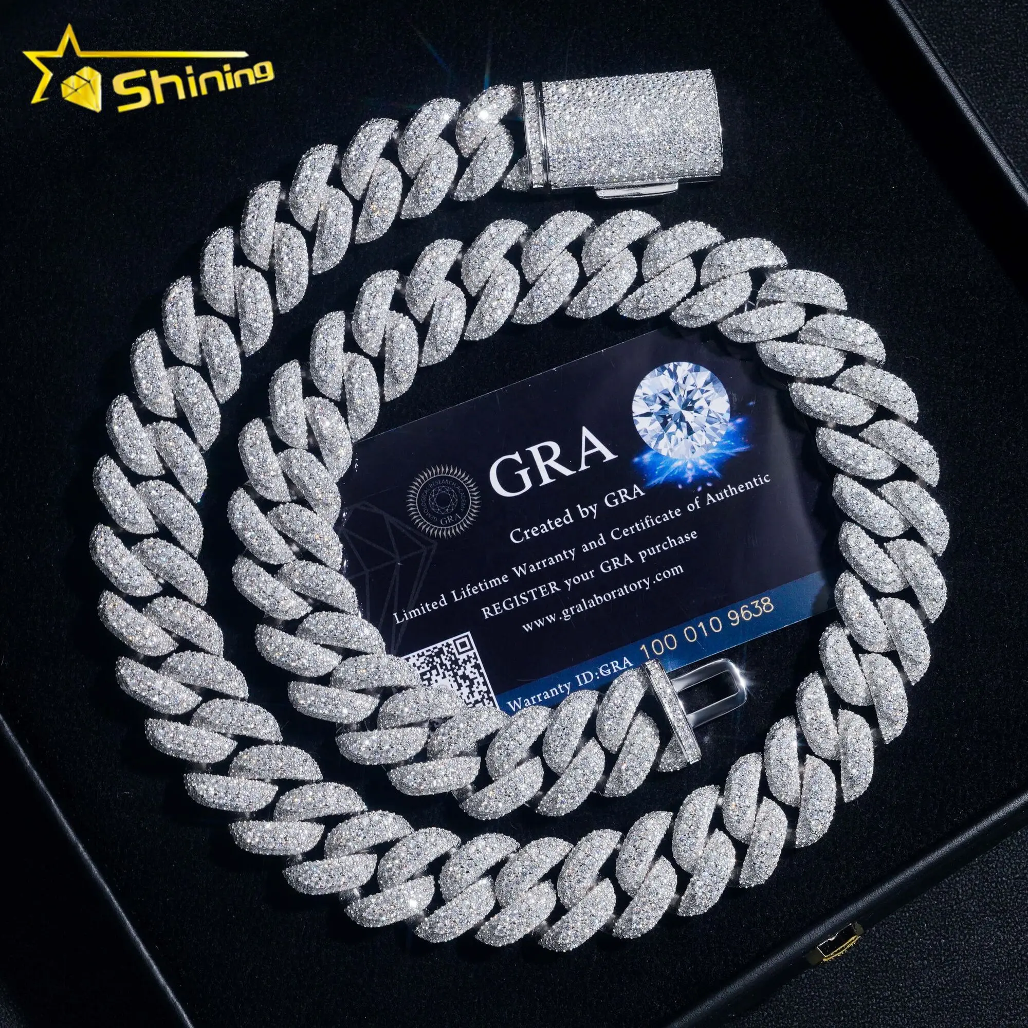 

High End Heavy Solid 18MM 4 Rows Diamond Hip Hop 925 Sterling Silver Miami Moissanite Cuban Link Chain