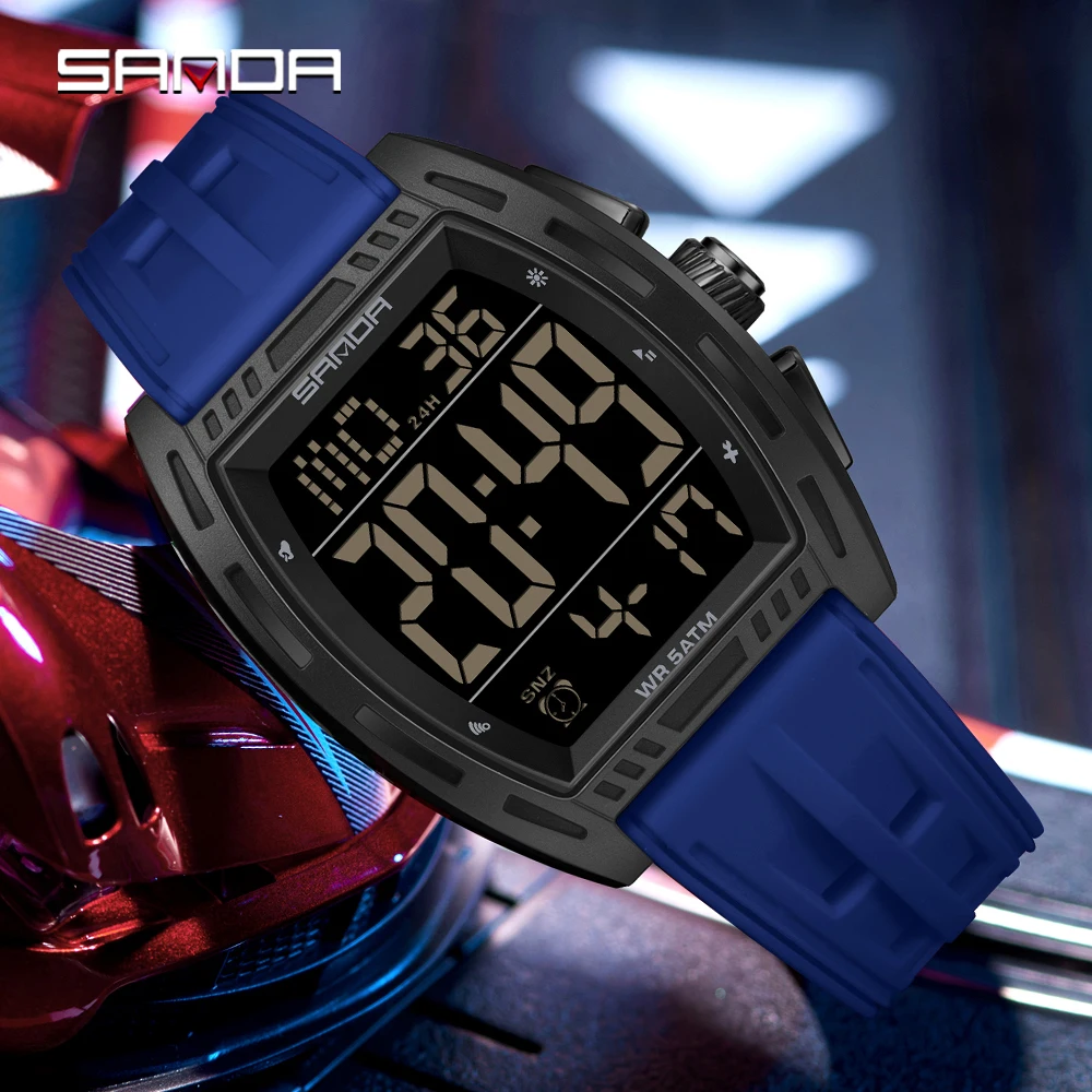 SANDA Fashion Men Digital Watch Multifunctional Chronograph LED Display 5Bar Waterproof Outdoor Sport Military Style Wristwatch