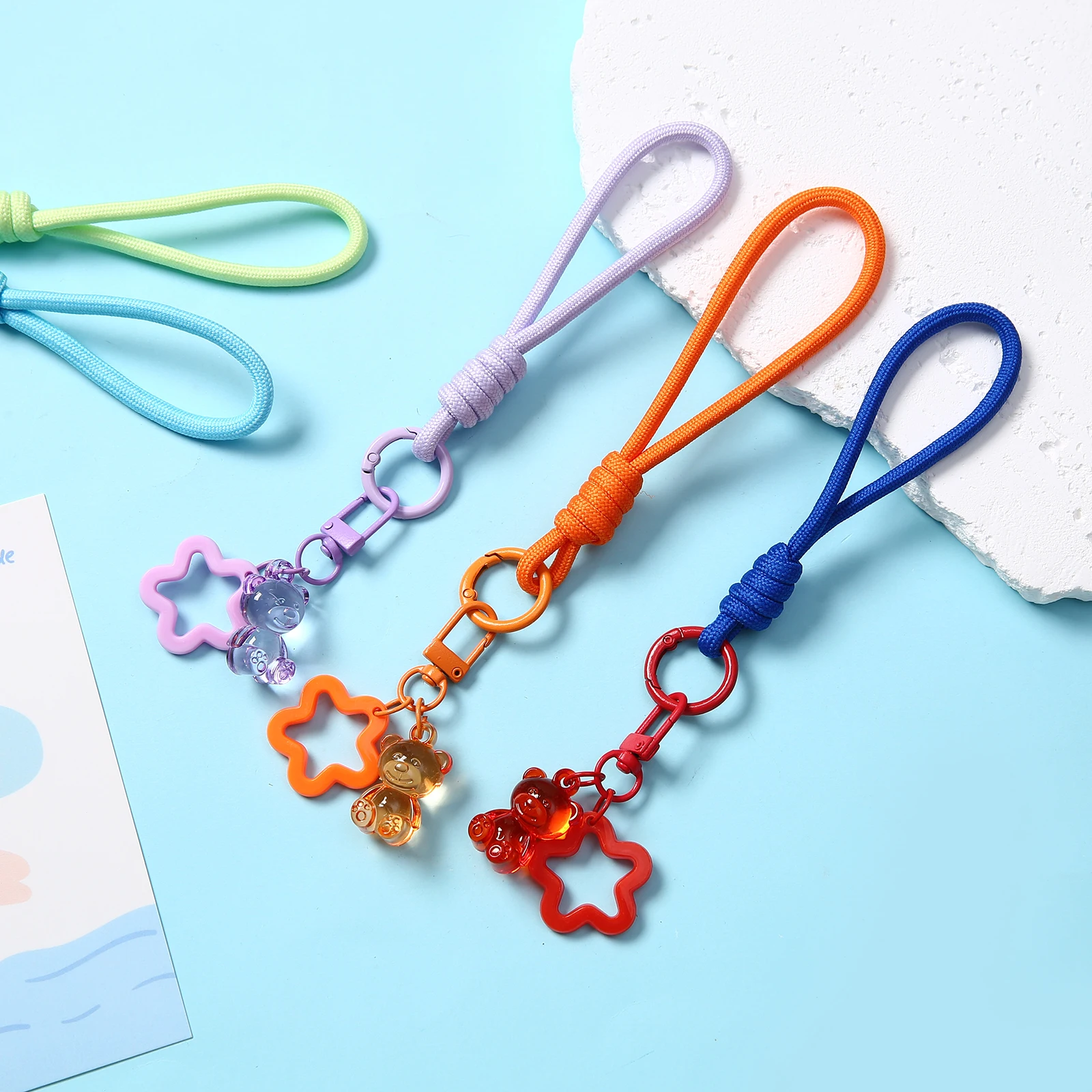 1/2/5/10/20 pcs Colorful Cute Star Pendant Sweet Keychain with Rope Mini Exquisite Jewelry Party Gift for Guest