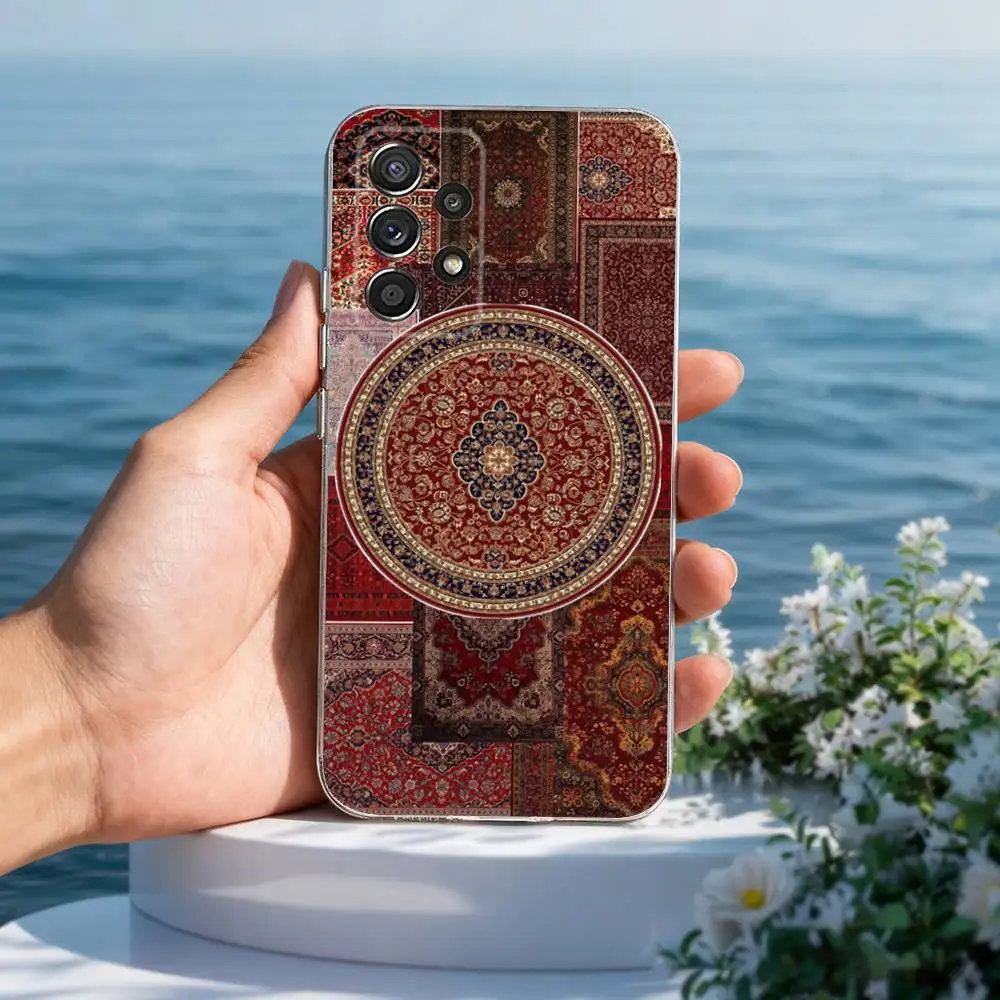 حافظة هاتف على شكل زهور السجاد العربي الفارسي لهاتف سامسونج A51,71,30,S21,10,20,Ultra,FE,Lite,S22,23,9,PIus,شفاف,سيليكون #2