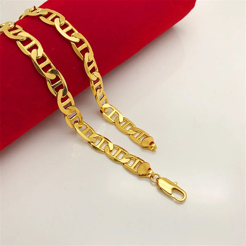 Korea Gold 24K Necklace Gold Plating Side Necklace For Men & Women Jewelry Gift 8MM50CM