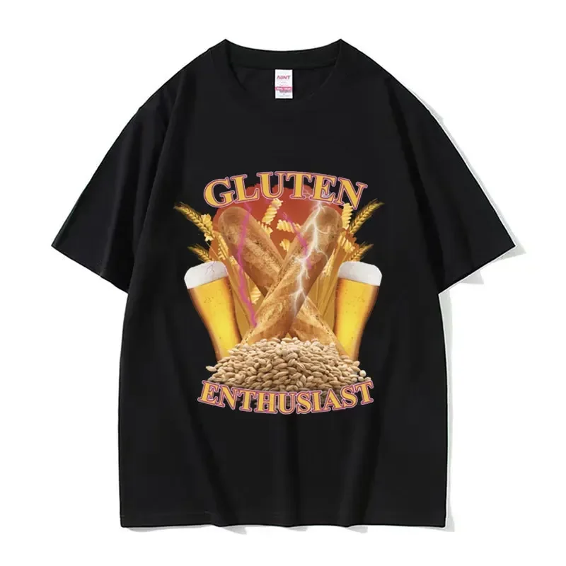 Funny Gluten Enthusiast Meme Pattern T-shirt Style Fashion Short Sleeve Tshirt Round Neck Loose Oversized T-shirt Street Wear