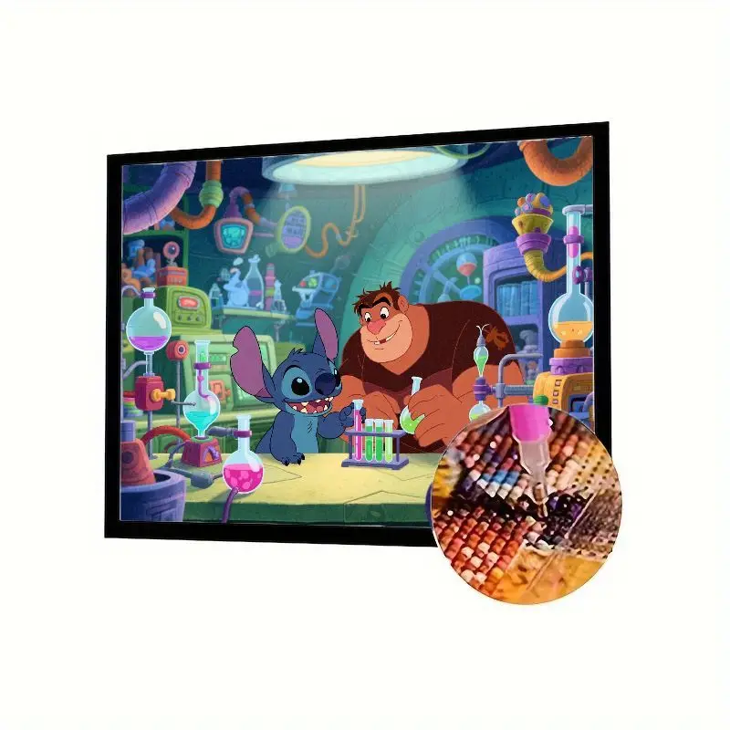 

1 шт. 5D DIY Набор алмазной живописи - Disney Lilo & Stitch Mad Scientist Lab Экспериментальная сцена со стежком и дримбой, Full Drill Cartoo