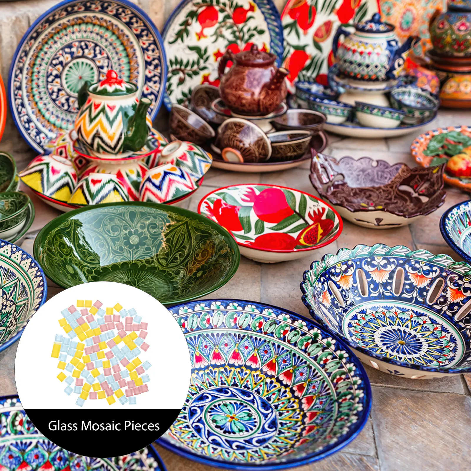 

300pcs Glass Delicate Tiles Tiles Bright Color Craft Supplies Durable DIY Home Decoration Garden Arts Pieces