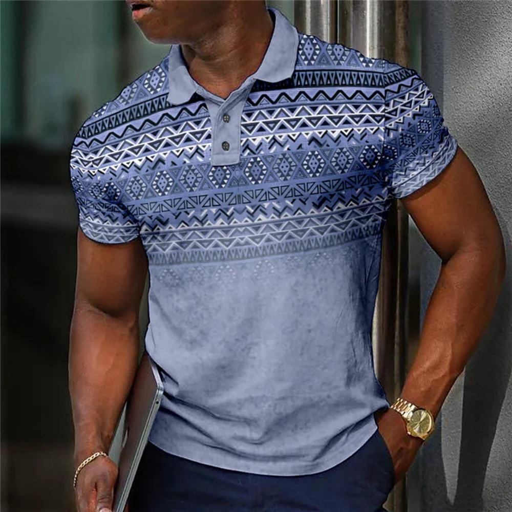 Men\'s Lapel Polo Shirt Graphic Prints Geometry TurndownOutdoor Street Short Sleeves Print Cloth Apparel Sports Fashio Streetwear