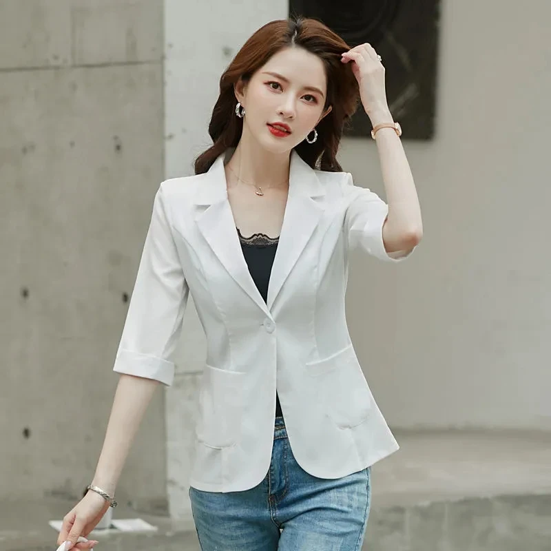 5xl Korean Women Large Size Seven Points Sleeve Sunscreen Small Coat Female Summer Short Sunscreen Tops Small Suit