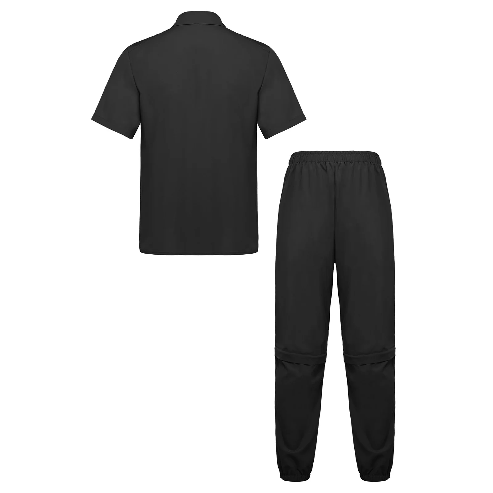 

Mens Adaptive Outfit Short Sleeve Button-down Shirt Zipper Pockets Jogging Trouser with Tear-away Legs 2-piece Set Homewear
