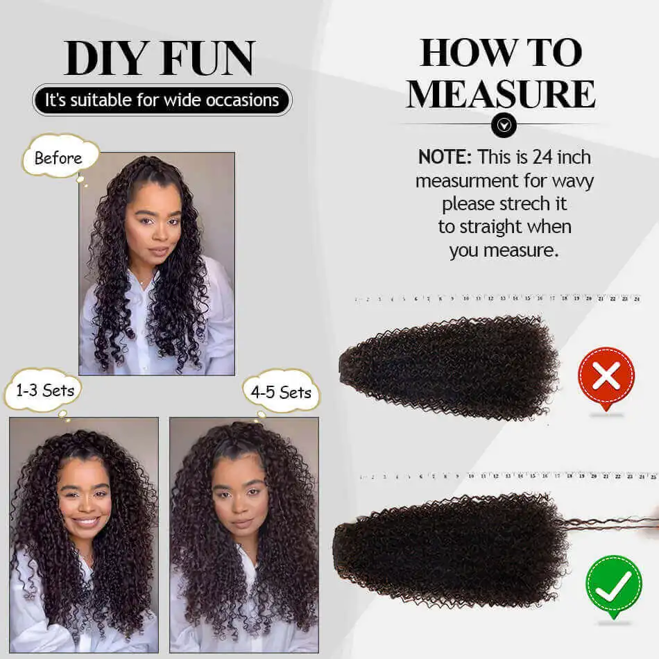 Extensiones de Cabello con Clip Rizado Kinky Sintético de 26 Pulgadas 7 Piezas por Set Doble Weft Fibra Resistente al Calor Japonesa 3