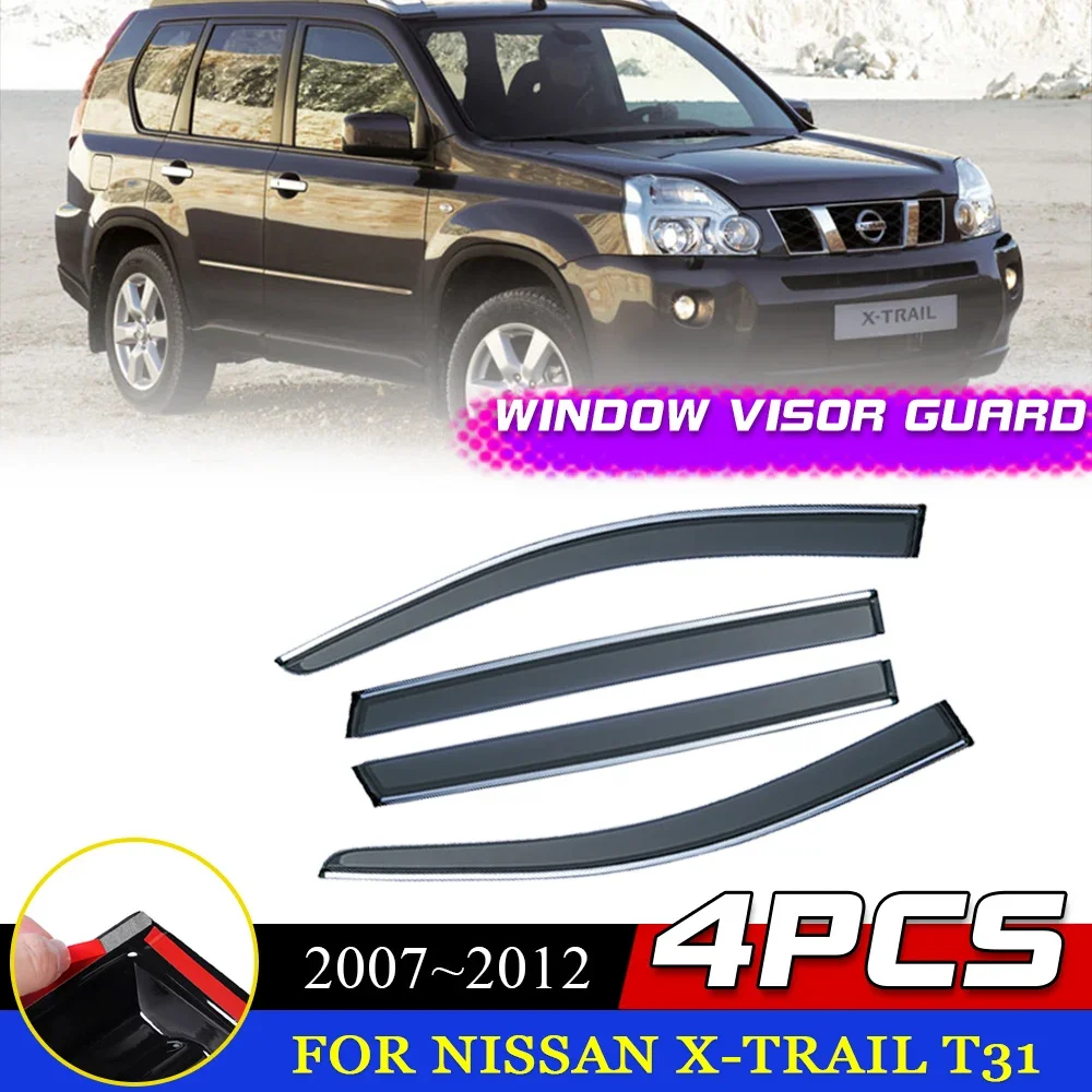 For Nissan X-Trail T31 X Trail XTrail 2007~2012 Window Visor Vent Smoke Cover Sun Rain Guards Deflector Car Exterior Accessories